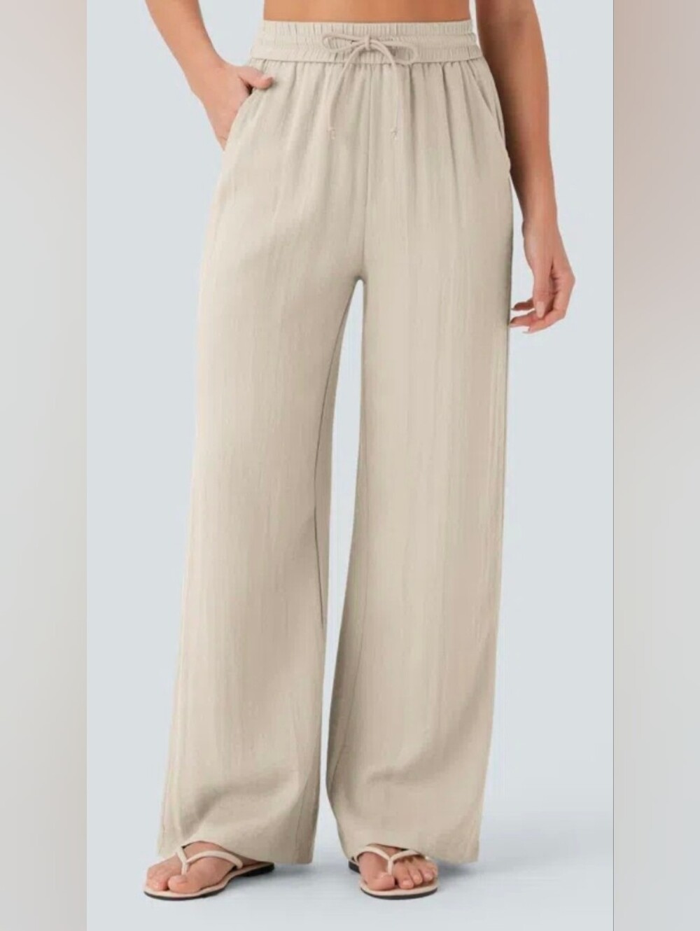 HALARA Beige Wide-Leg Pull-On Pants